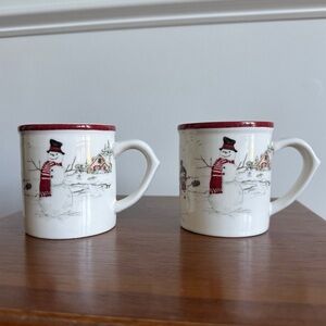 Williams Sonoma Snowman Scene Fox Small Coffee Cappuccino Childs Mugs Cups